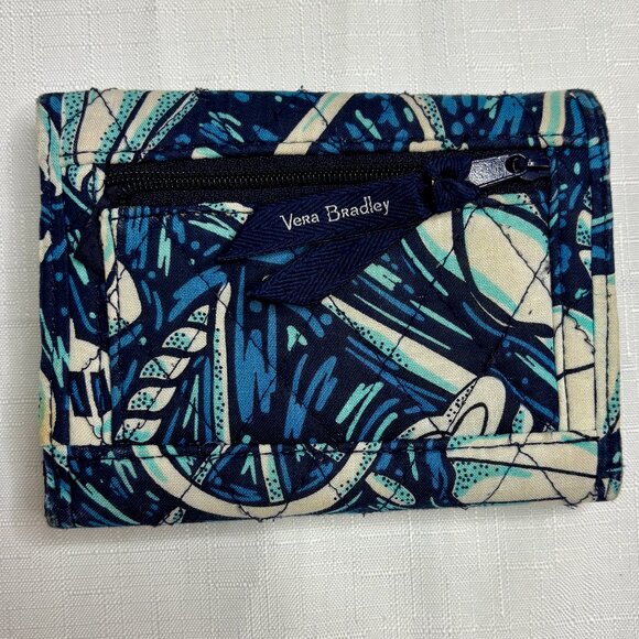 Vera Bradley Shore Enough Nautical RFID Cotton Euro Fold Travel Wallet Navy EUC - Picture 2 of 4